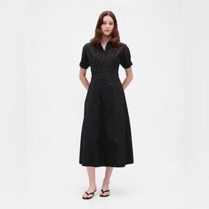 NWT! GAP Black Poplin Roll-Cuff Midi Shirtdress 🕹️